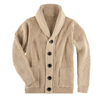 Damen Grobstrick Pulloverjacke mit elegantem Schalkragen und knöpfen R&B