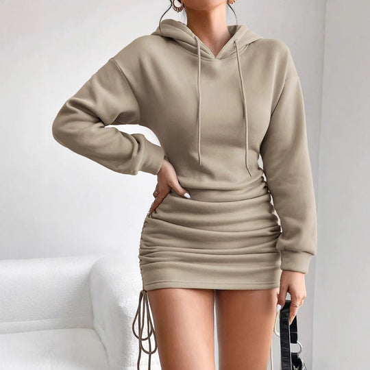 Damen Kapuzenkleid mit Raffung und seitlichem Kordelzug R&B