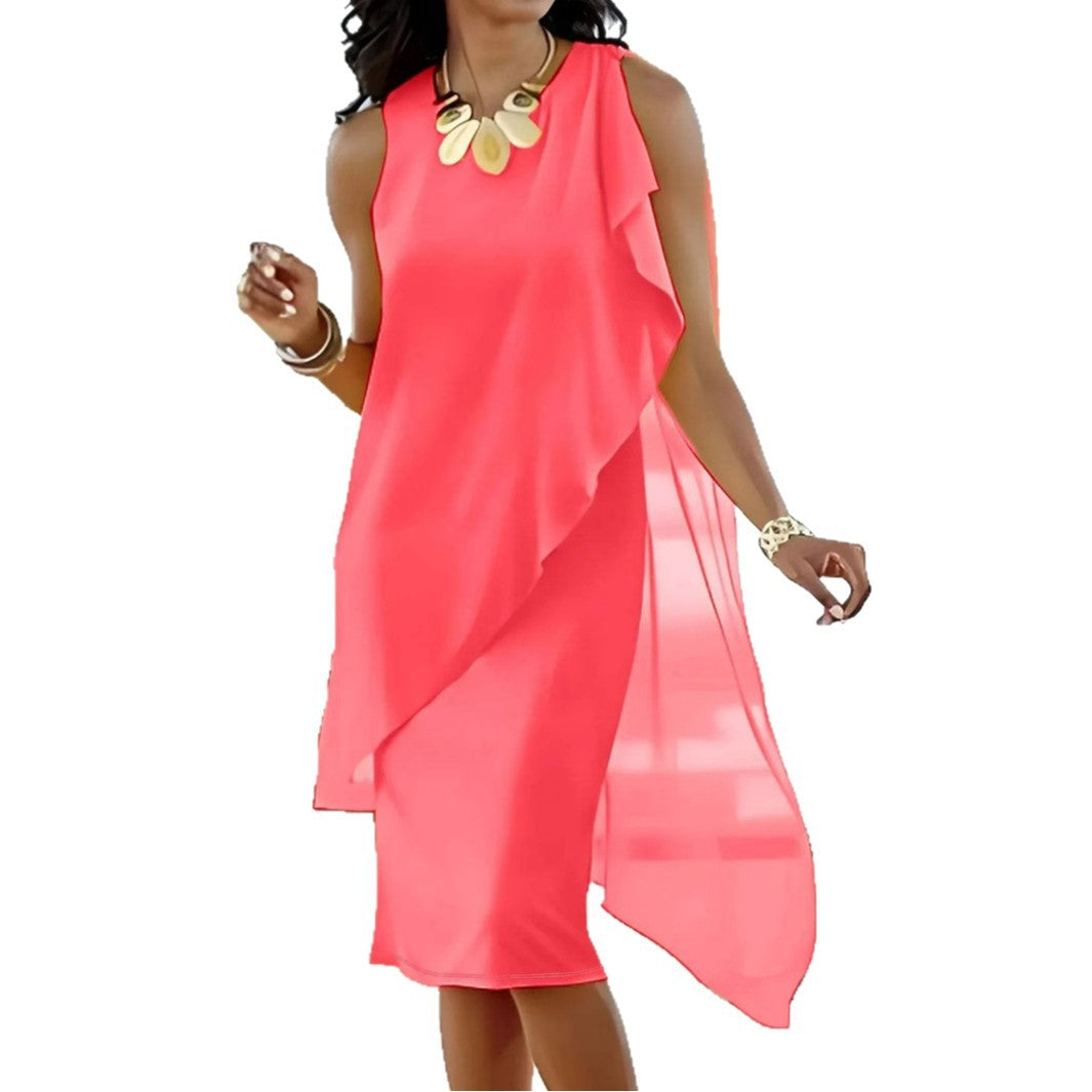 Damen asymmetrisches Chiffonkleid mit fließendem Schnitt R&B