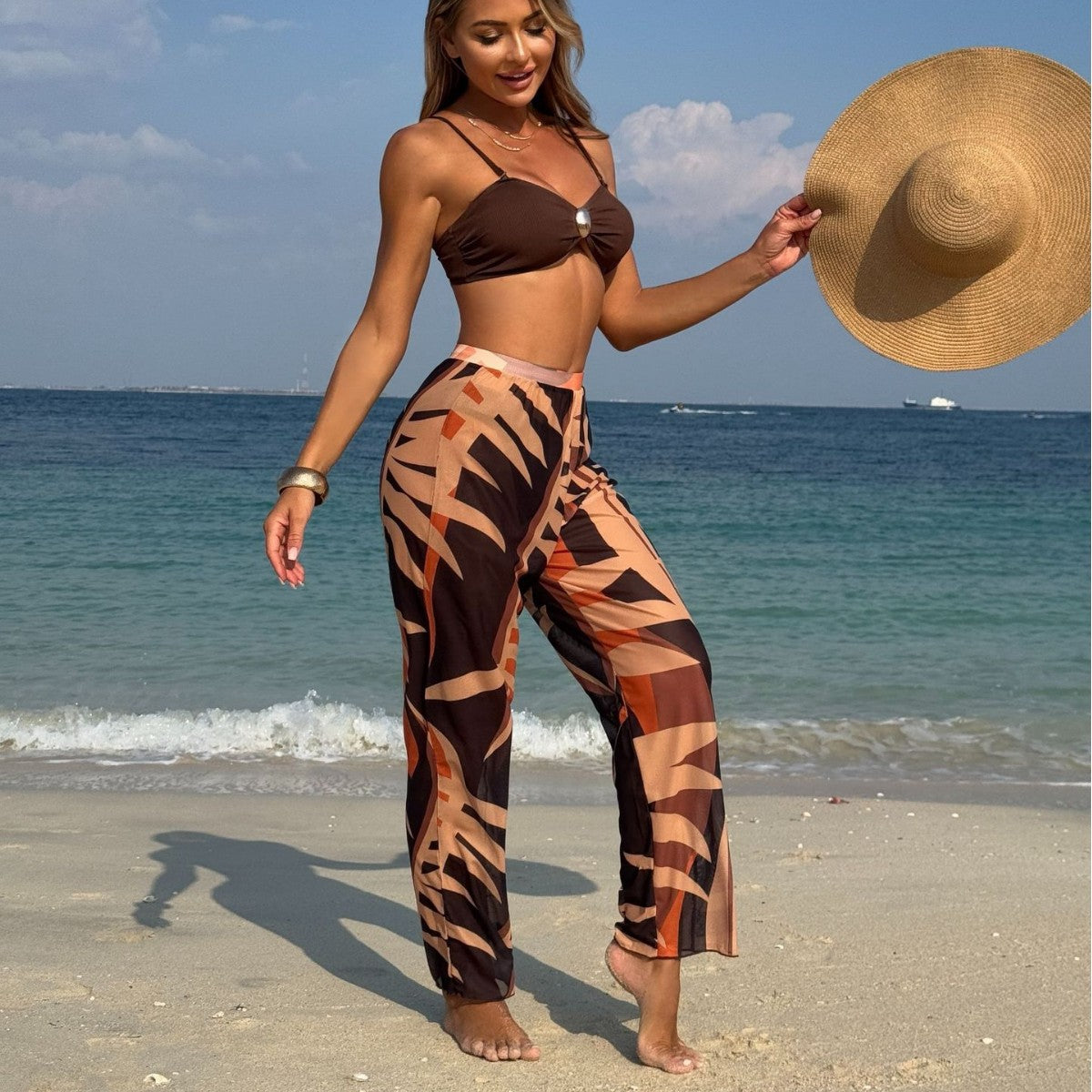 Damen Bikini-Set mit transparentem Maxirock und elegantem Oberteil R&B