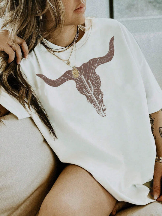 Damen T-Shirt mit künstlerischem Skelettmotiv und einzigartigem Druck R&B