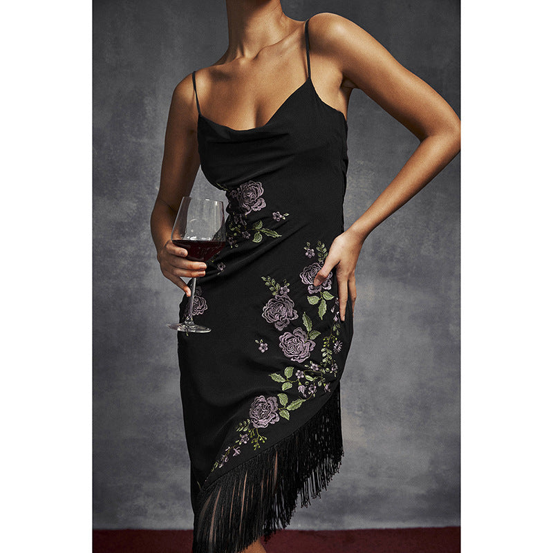 Damen elegantes Hochzeitskleid mit Blumenapplikationen und Fransen R&B