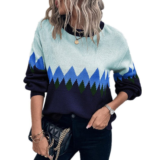 Damen Pullover mit trendigem Bergmotiv und komfortablem Rundhalsausschnitt R&B