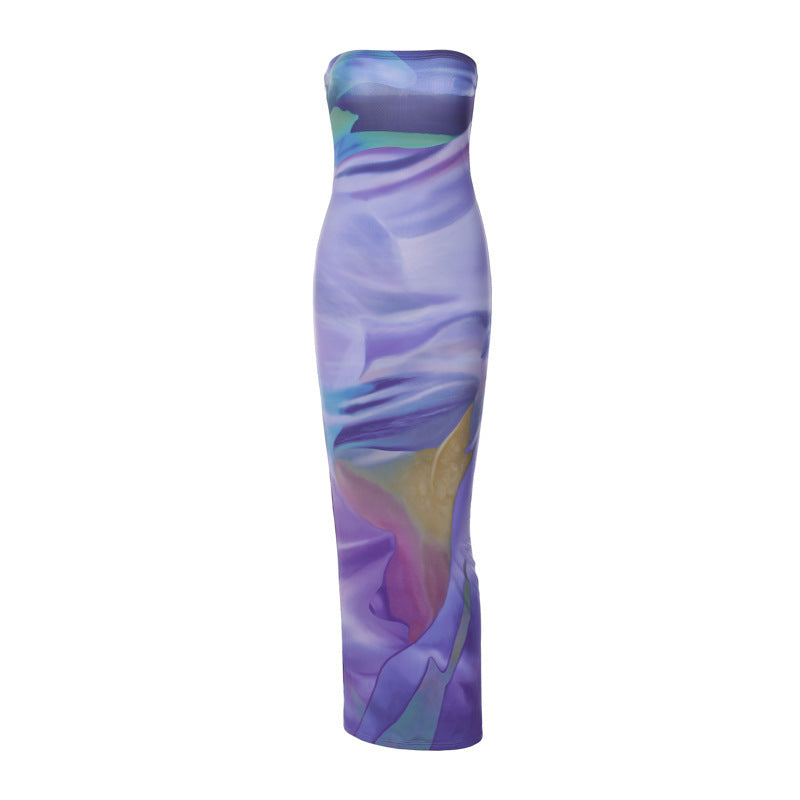 Damen Bodycon Maxikleid mit schulterfreiem Design und traumhaftem Farbverlauf R&B