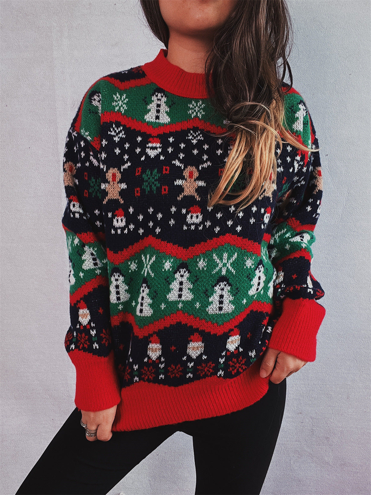 Damen Weihnachts-Pullover mit festlichem Design und strukturiertem Strick R&B