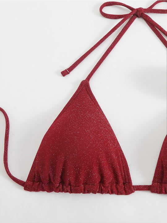 Damen Glitzernder Triangel-Bikini mit elegantem Wickelrock R&B