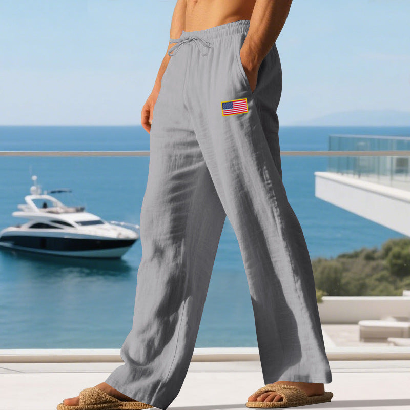 Herren lässige Strandhose mit amerikanischer Flaggen-Applikation und elastischem Bund R&B