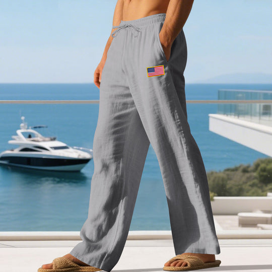 Herren lässige Strandhose mit amerikanischer Flaggen-Applikation und elastischem Bund R&B