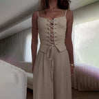 Damen Eleganter Jumpsuit mit Schnürung und weitem Bein R&B