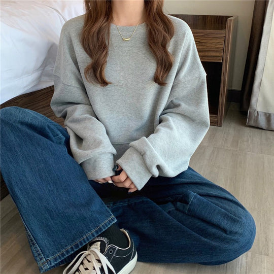 Damen lässiger Oversized-Sweatshirt mit Komfort-Kragen und weichen Bündchen