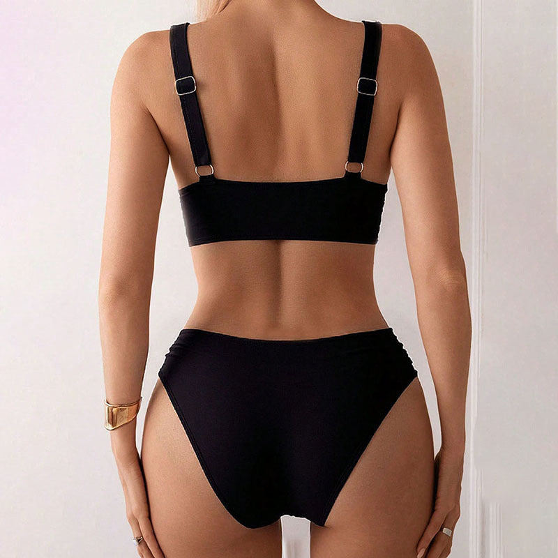 Damen Hoch geschnittenes Bikini-Set mit modischem Wickeloberteil und eleganter Passform R&B