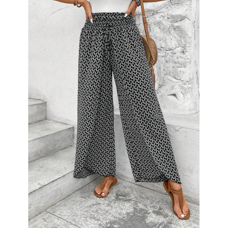 Damen weite Palazzo-Hose mit elastischem Bund und angesagtem Muster R&B