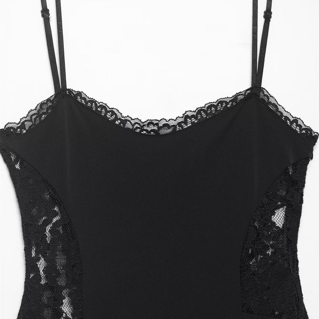 Damen Spitzen- und Satin-Kleid mit asymmetrischem Saum und verstellbaren Trägern R&B