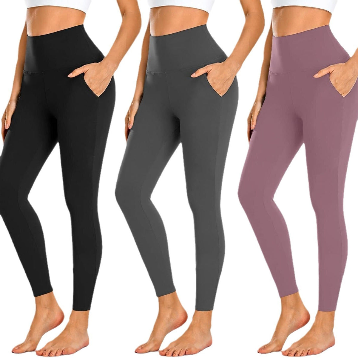 Damen Hochtaillierte Sportleggings mit Taschen R&B