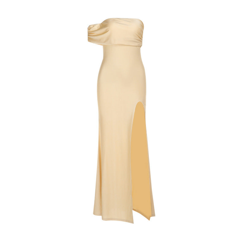 Damen elegantes Maxikleid mit verführerischem Schlitz und romantischem Wickeldetail R&B