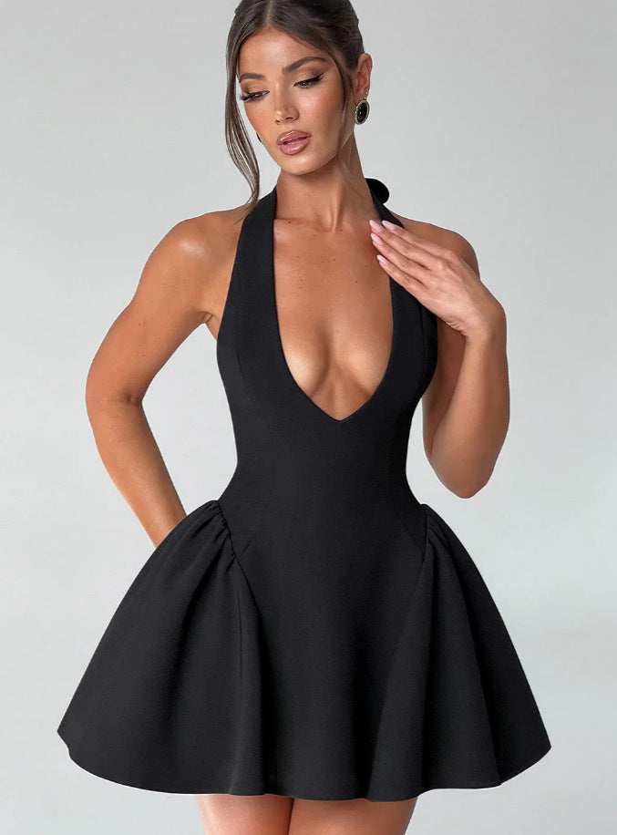 Damen Verspieltes Cocktailkleid mit tiefem V-Ausschnitt und schwingendem Rock R&B