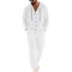 Herren nan zweiteiliges Lounge-Set mit Knopf-Kapuzenhemd aus Kreppjersey und gerader Tunnelzughose R&B