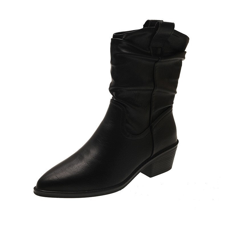 Damen Cowboy-Stiefel mit modischem Falten-Design und komfortablem Blockabsatz R&B