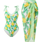 Damen Badeanzug mit floralem Design und transparentem Wickelrock R&B
