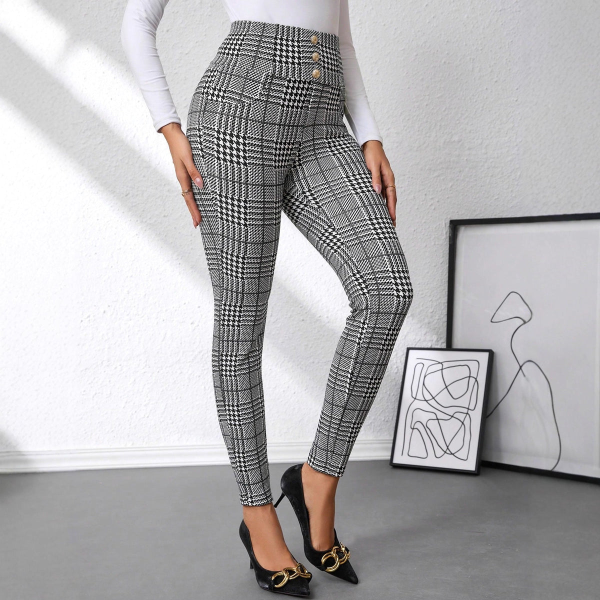 Damen Karierten High-Waist Hosen