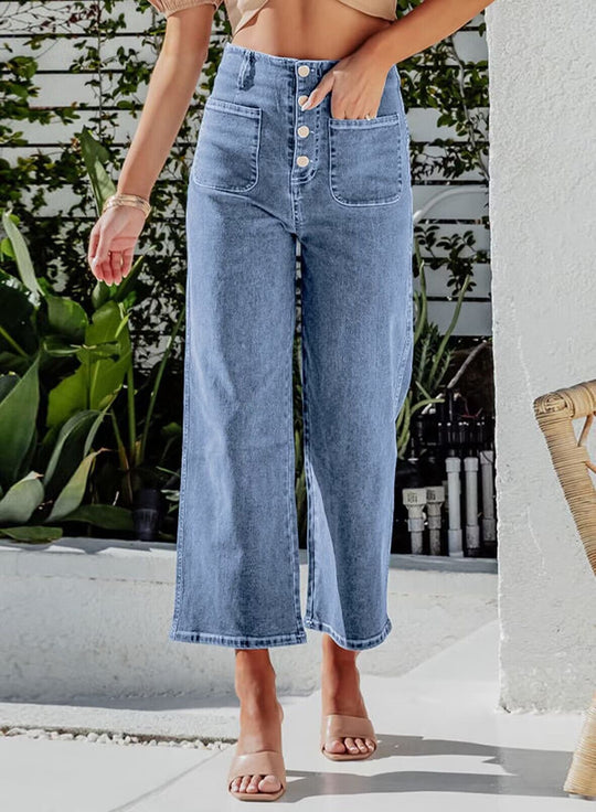 Damen Weite Jeanshose mit hohem Bund R&B