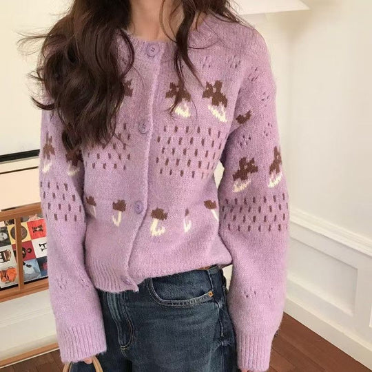 Damen Strickjacke mit verspieltem Tiermotiv und Knopfverschluss R&B