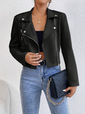 Damen Stylische Kunstjacke im Biker-Stil mit asymmetrischem Reißverschluss R&B