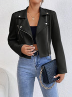 Damen Stylische Kunstjacke im Biker-Stil mit asymmetrischem Reißverschluss R&B