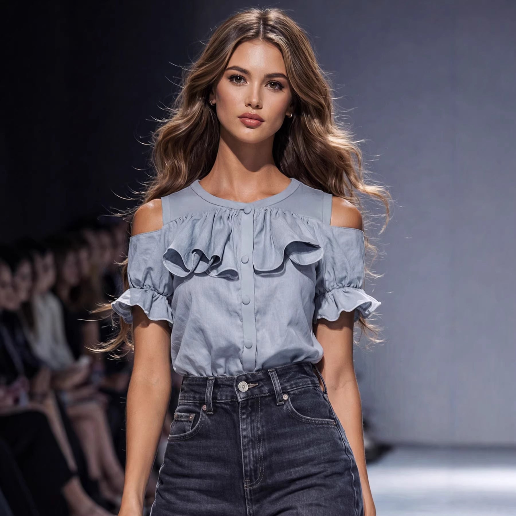 Damen Blusen mit ausgeschnittenen Schultern und Rüschendetails R&B