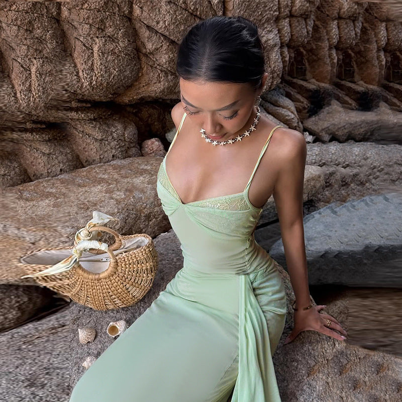 Damen Elegantes bodenlanges Kleid mit raffiniertem Spitzenoberteil und taillierten Details R&B