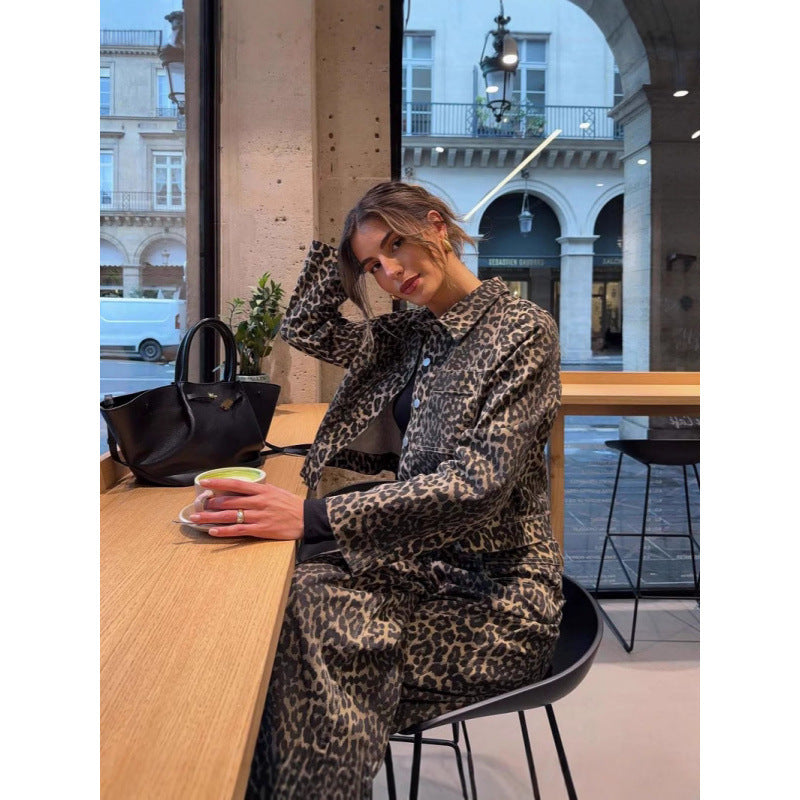 Damen lässige Leo-Print Jacke mit praktischen Taschen R&B