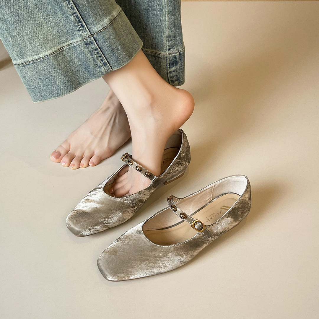 Damen Ballerinas mit edler Schnallenverzierung und luxuriösem Samtoberteil R&B