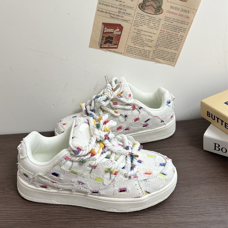Damen Sneakers mit kreativem bunten Muster und bequemer Schnürung R&B