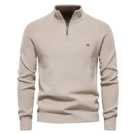 Herren Strickpullover mit halbem Reißverschluss und sportlichen Details R&B