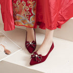 Damen elegante Ballerinas mit funkelnder Blütenapplikation