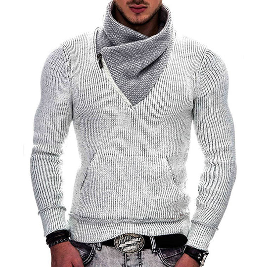 Herren modischer Pullover mit breitem Kragen und innovativer Zip-Detail R&B