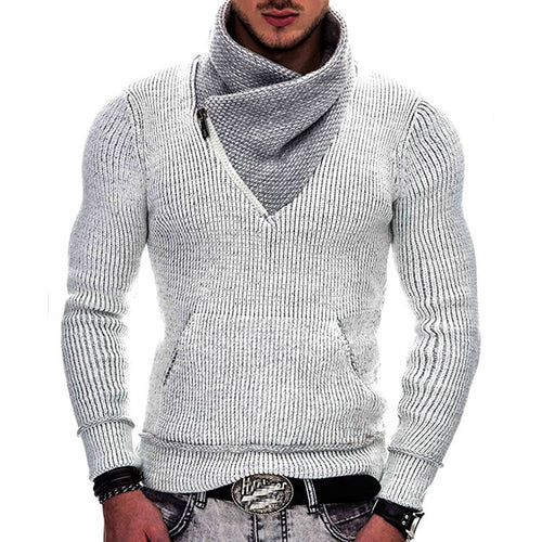 Herren Langarm Kapuzenpullover mit asymmetrischem Reißverschluss und strukturiertem Strickdesign R&B
