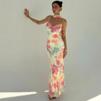 Damen Maxikleid mit raffinierten Spaghettiträgern und floralem Design R&B