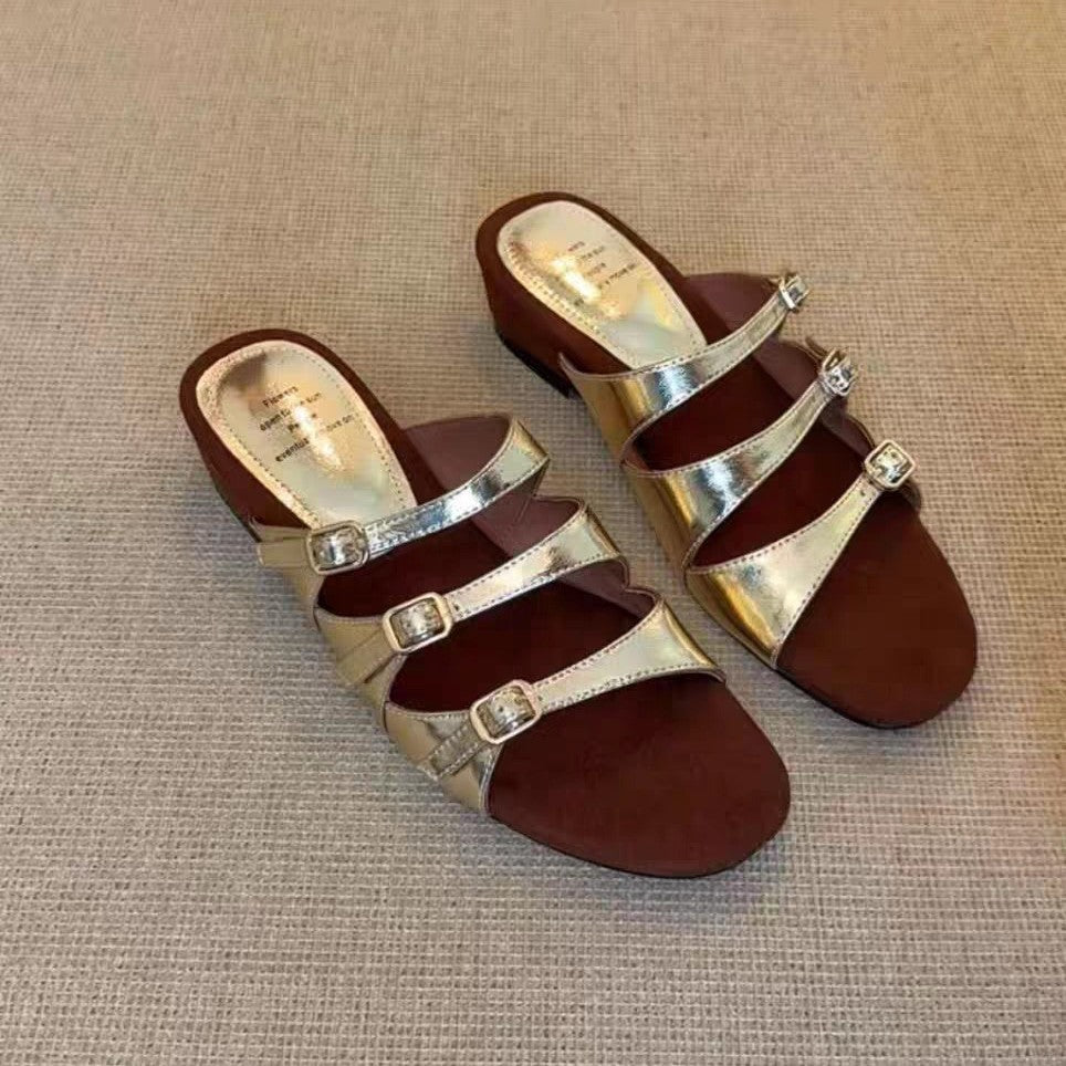 Damen eleganten Pantoletten mit modischen Riemen und zuverlässigem Halt R&B