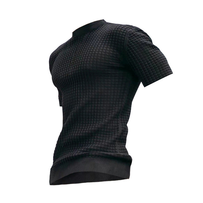Herren nan Waffelstruktur-Kurzarm-Strickshirt mit schmaler Passform und elastischem Rippsaum R&B