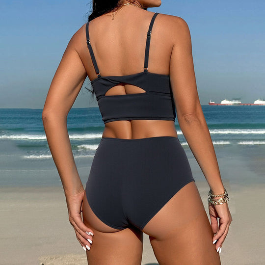 Damen Hochtailliertes Bikini-Set mit raffiniertem V-Ausschnitt und gerafftem Design R&B