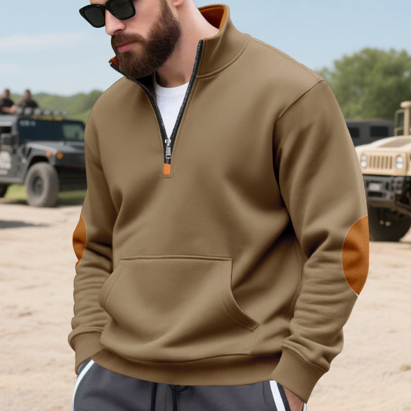Herren sportlicher Pullover mit halbem Reißverschluss und praktischem Kängurutasche R&B