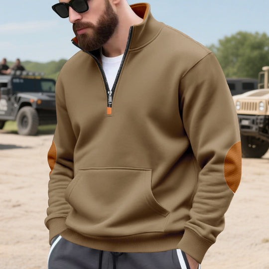 Herren sportlicher Pullover mit halbem Reißverschluss und praktischem Kängurutasche R&B