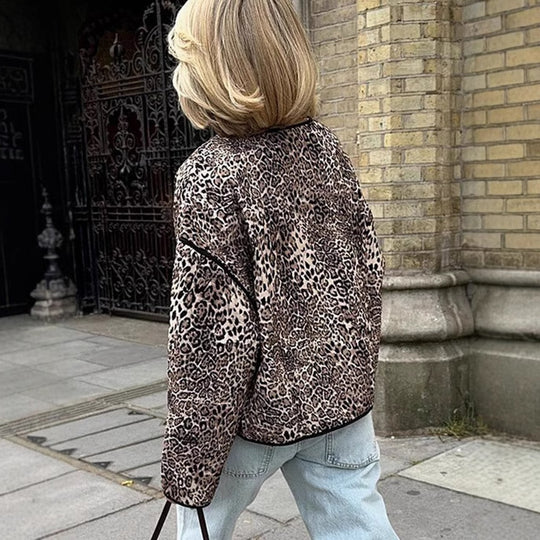 Damen Steppjacke mit Leoprint und praktischen Taschen R&B