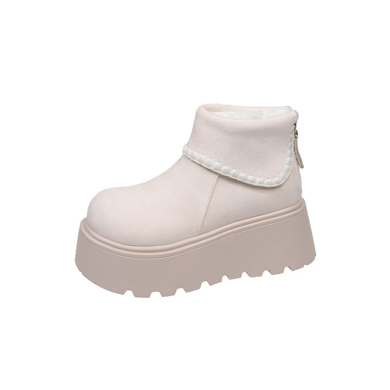 Damen Plattformstiefel mit warmem Innenfutter und dekorativem Abschlusssaum R&B
