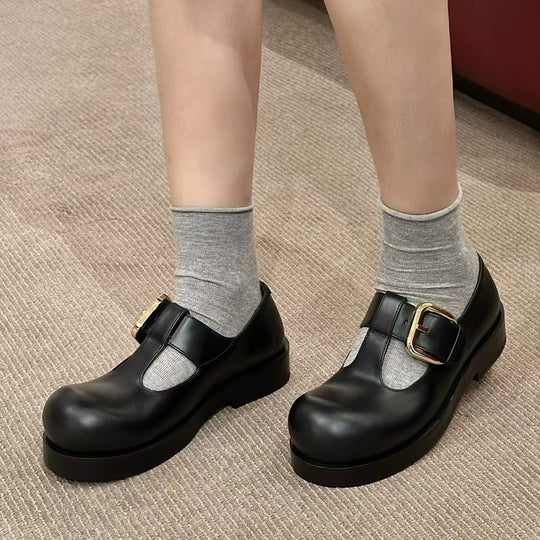 Damen Schnürschuhe mit dekorativem Schnallenverschluss und robustem Blockabsatz R&B
