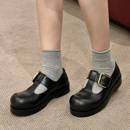 Damen Schnürschuhe mit dekorativem Schnallenverschluss und robustem Blockabsatz R&B