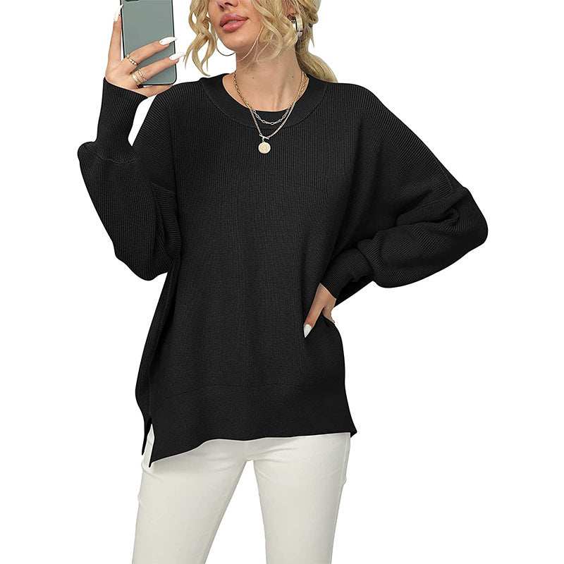 Damen lockerer Strickpullover mit weitem Schnitt R&B