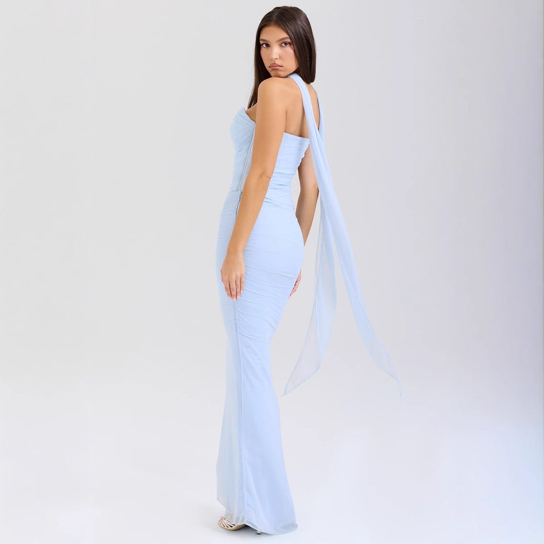 Damen figurbetontes Abendkleid mit schulterfreiem Design und raffinierten Drapierungen R&B