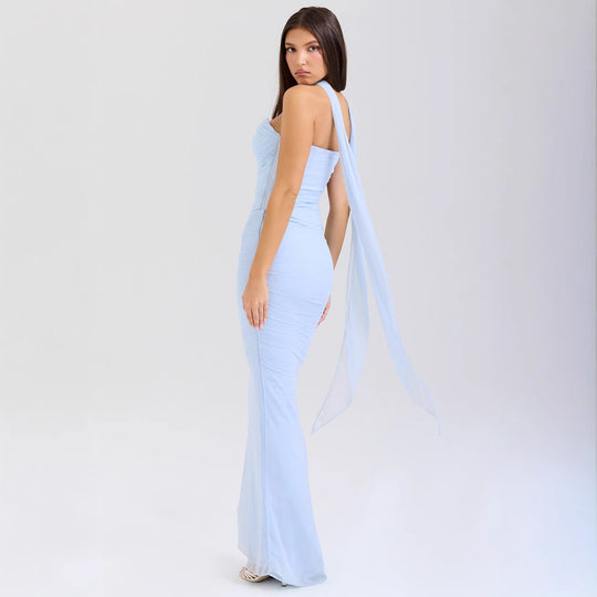 Damen figurbetontes Abendkleid mit schulterfreiem Design und raffinierten Drapierungen R&B
